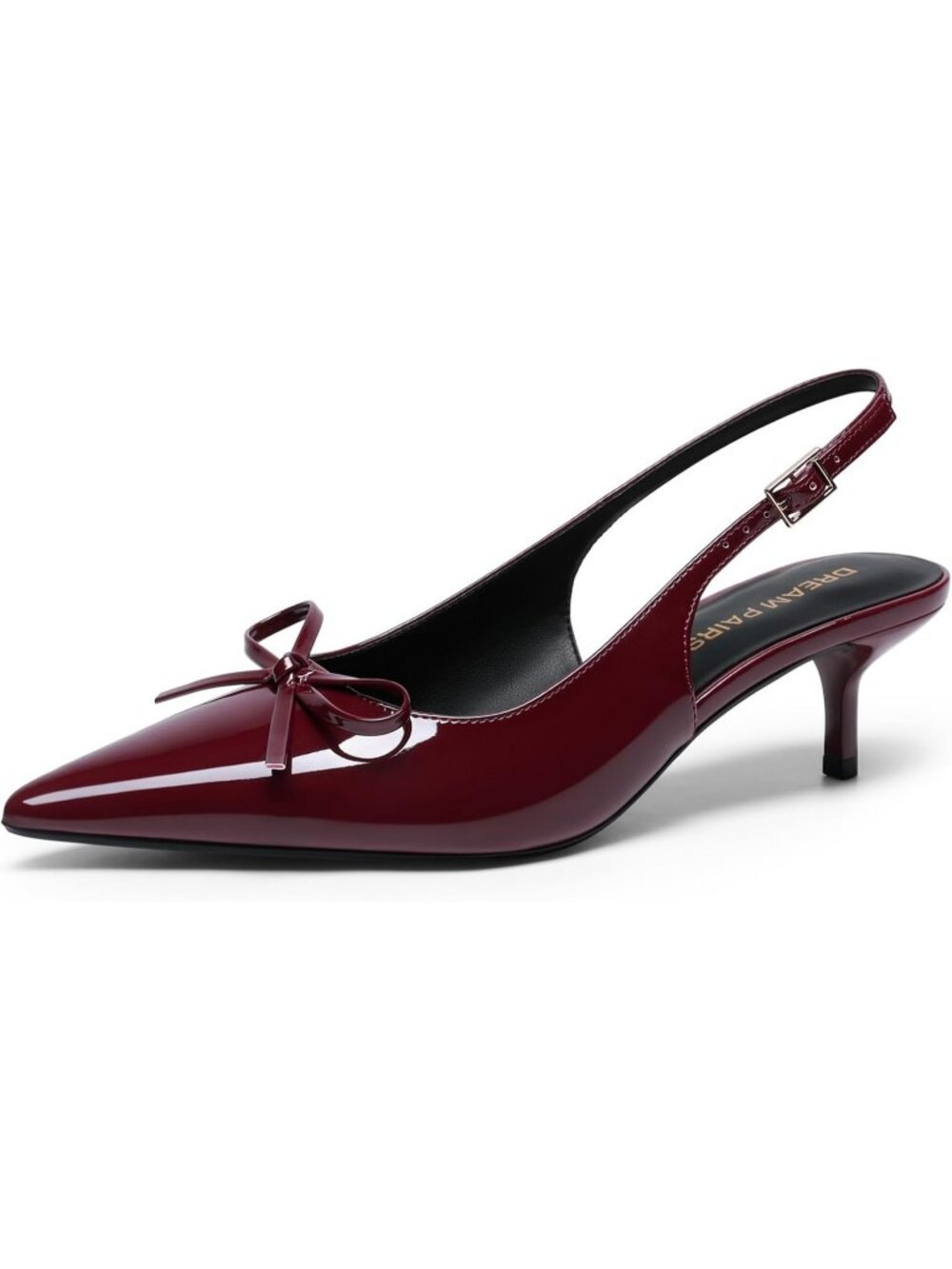 Dream Pairs Women's Burgundy Slingback Kitten Heel Pointed Toe Bow Pumps